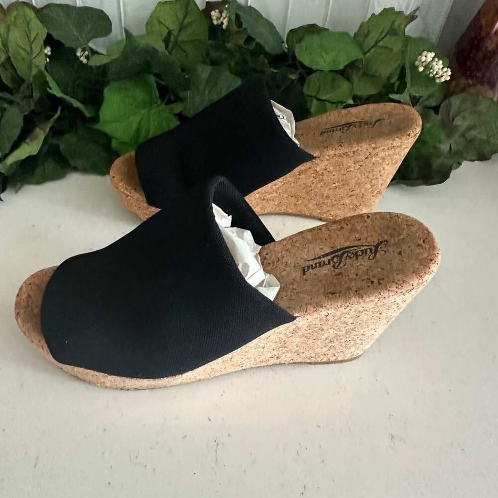 Lucky Brand Black Fabric Upper Wedge Sandals Size 7.5 - Picture 6 of 7
